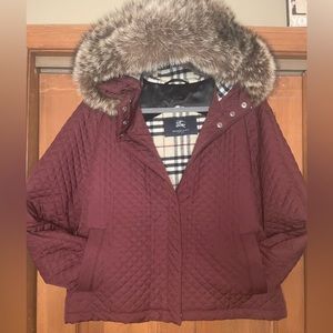 Burberry Quilted Jacket: Size Large; Burgundy; Removable Fur